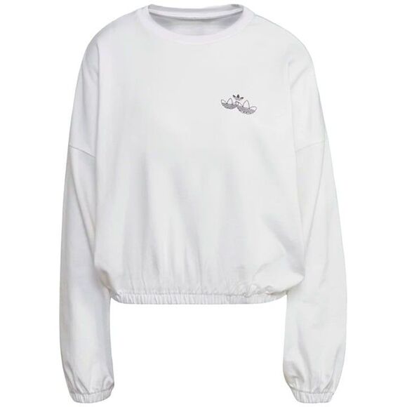 Adidas Womens Sweatshirt White L Oversized Triple Trefoil Long Sleeve  New - Picture 1 of 8